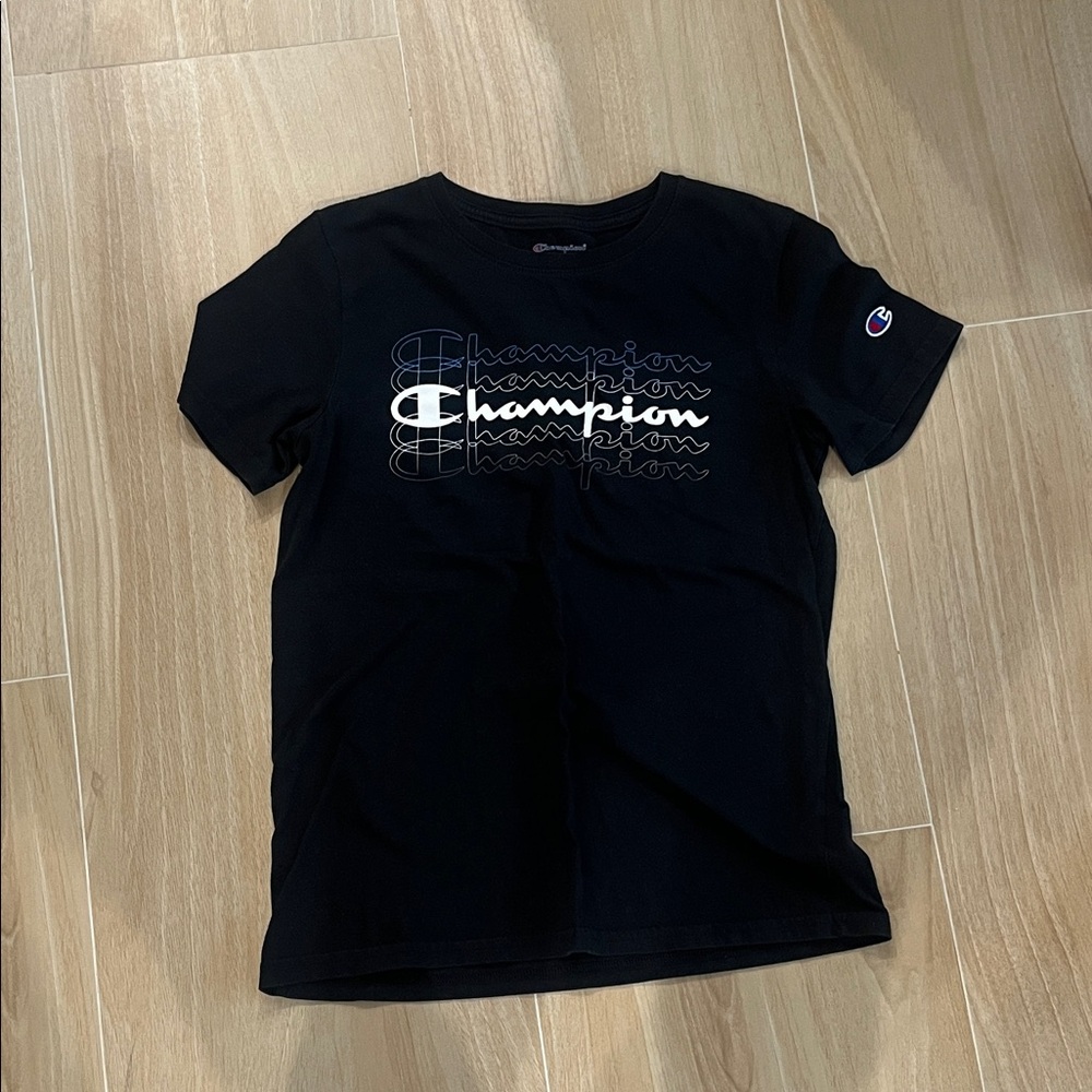 Champion Kids Tee in Black with Logo Design